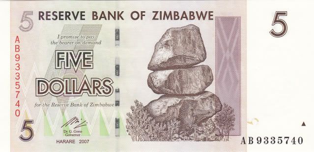 ZIMBABWE 5 DOLLAR