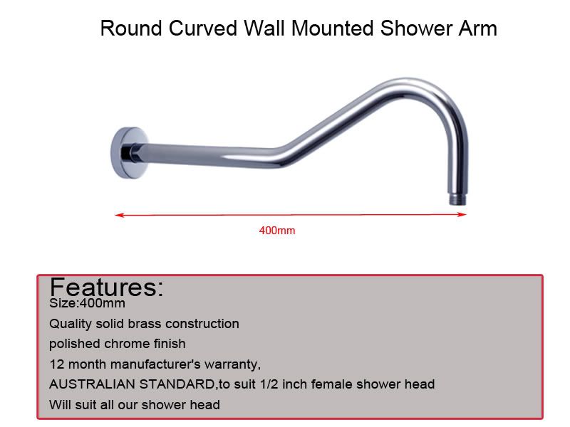 Curved Round Brass Wall Mount Shower Arm