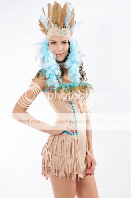 Womens Fancy Dress Sexy Role Play Native Red Indian Rain Dance Costume Outfit