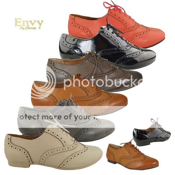 Womens Ladies Rounded Casual Flat Lace Up Oxford Brogue Shoes Various Colours